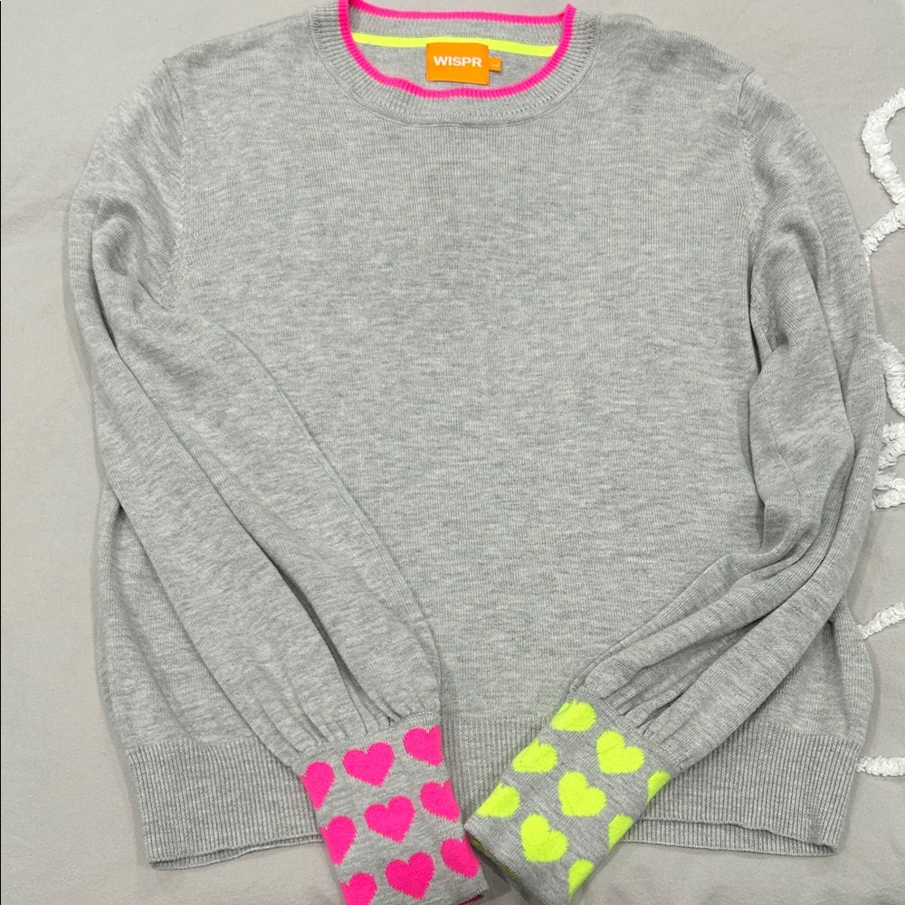 WISPR Brodie Cashmere Sweater Neon Pink and Yellow Hearts Large L